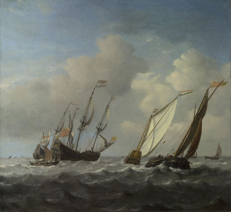 A Dutch Ship a Yacht and Smaller Vessels in a Breeze