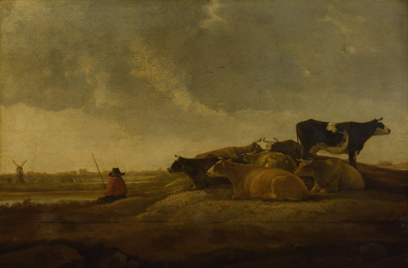 A Herdsman with Seven Cows by a River