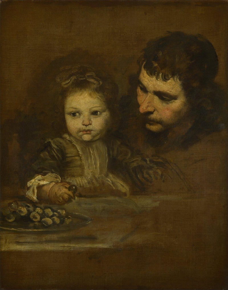 A Man and a Child Eating Grapes