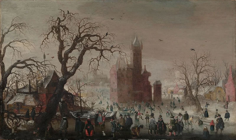A Winter Landscape with Ice Skaters and an Imaginary Castle