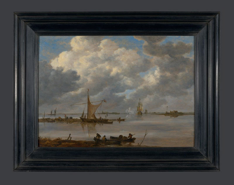 An Estuary with Fishing Boats and Two Frigates