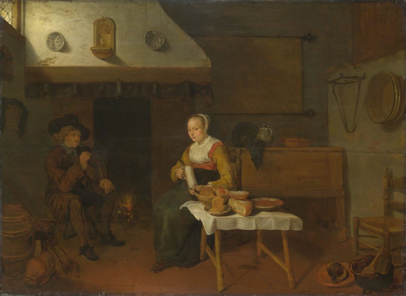 An Interior with a Man and a Woman Seated by a Fire