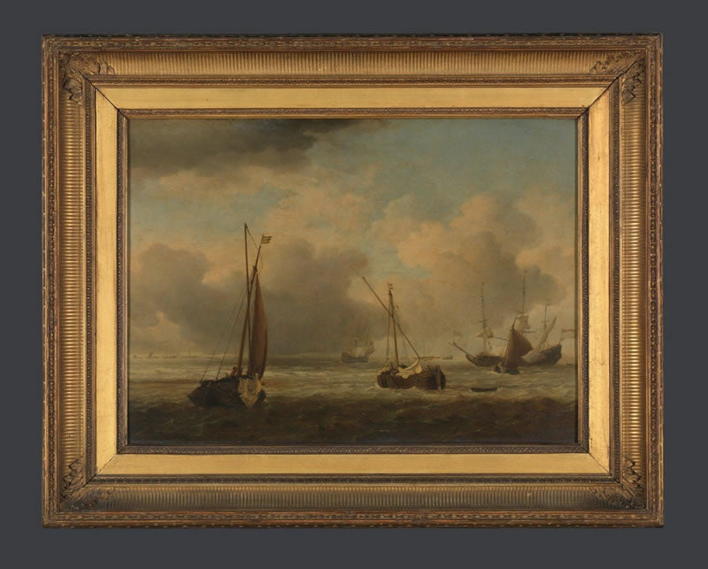 Dutch Ships and Small Vessels Offshore in A Breeze