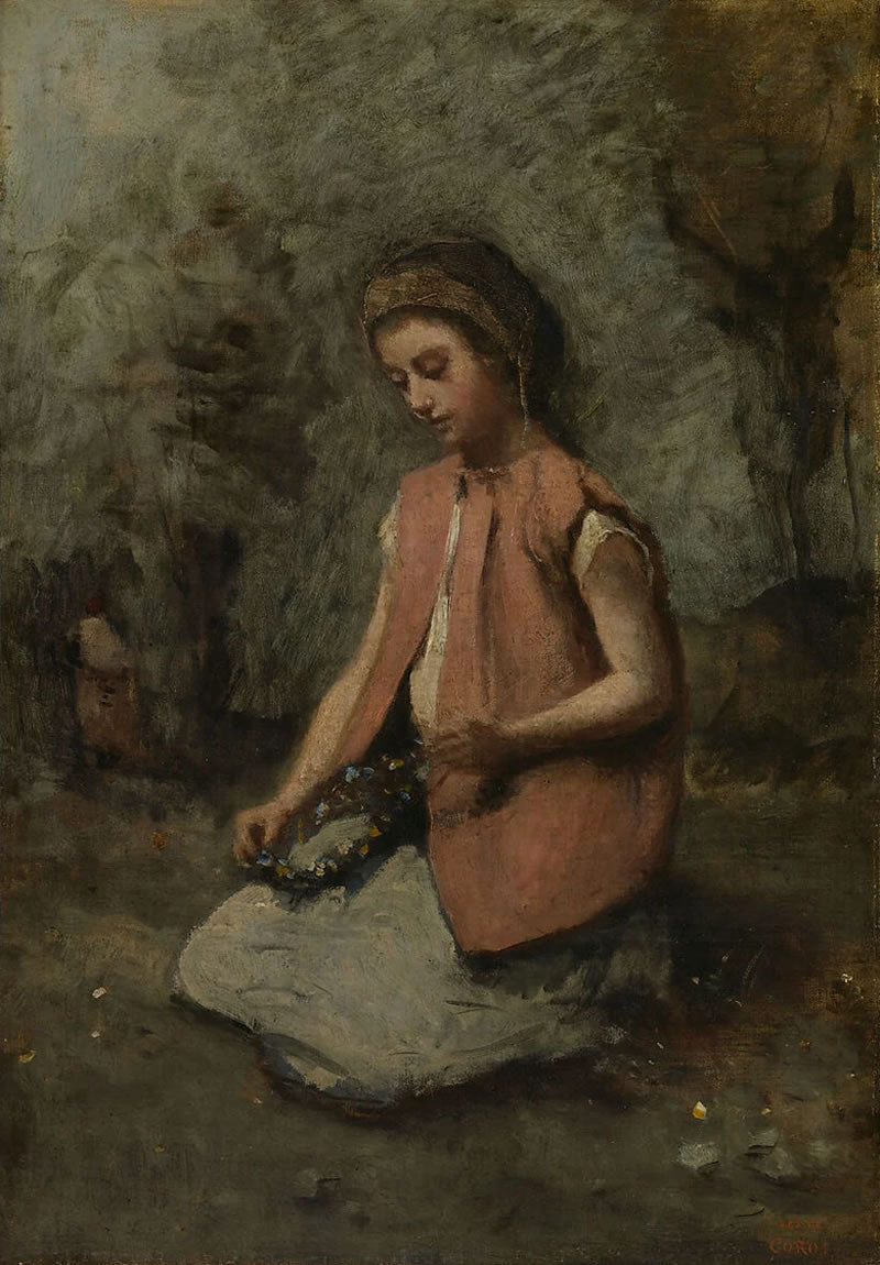 Girl Weaving a Garland