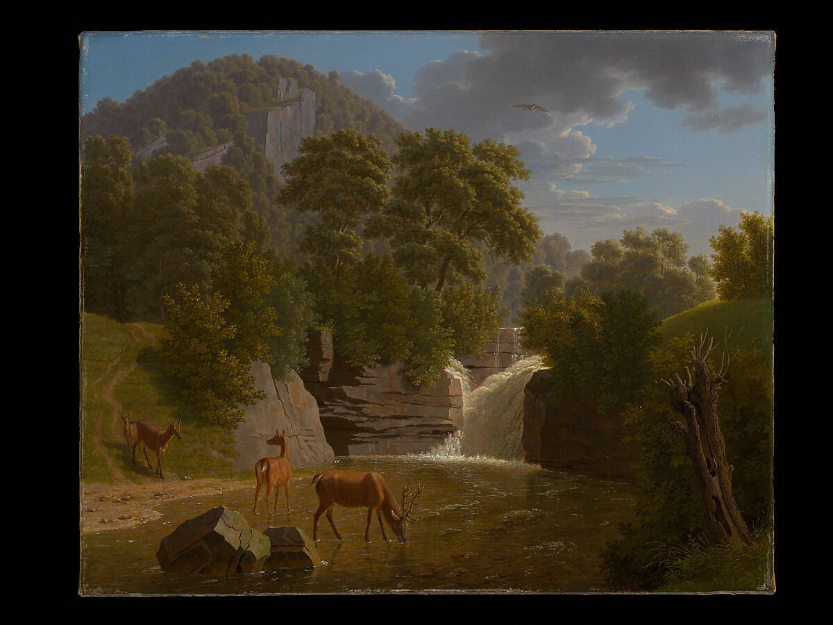 Mountain Landscape with Deer at a River