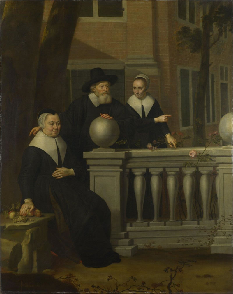 Portrait of an Elderly Man and Woman, and a Younger Woman, outside a House