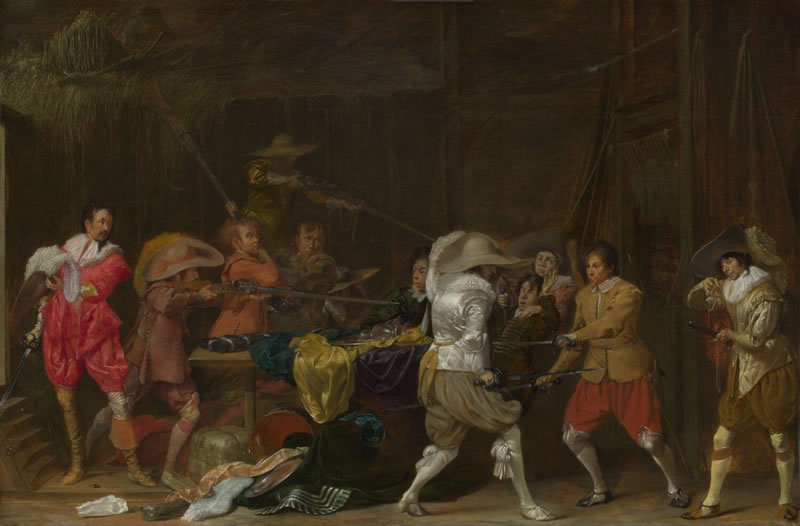 Soldiers Fighting over Booty in A Barn