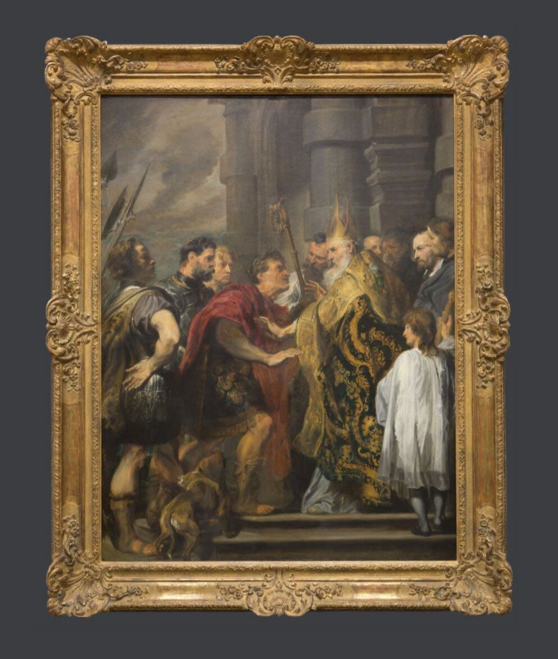 The Emperor Theodosius is forbidden by Saint Ambrose to enter Milan Cathedral