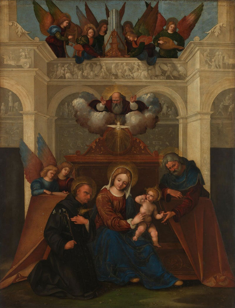 The Holy Family with Saint Nicholas of Tolentino, the Trinity and Angels