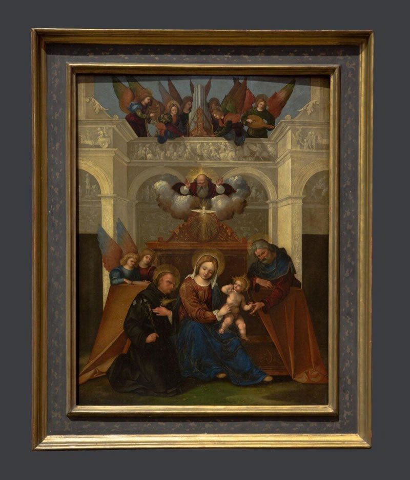 The Holy Family with Saint Nicholas of Tolentino, the Trinity and Angels