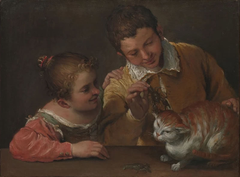 Two Children Teasing a Cat