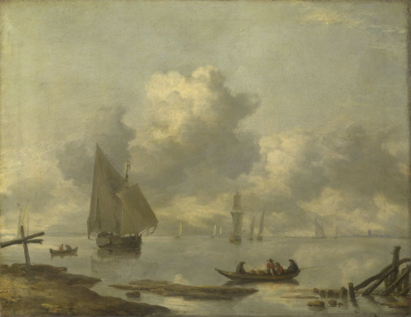 Vessels in Light Airs on a River near a Town