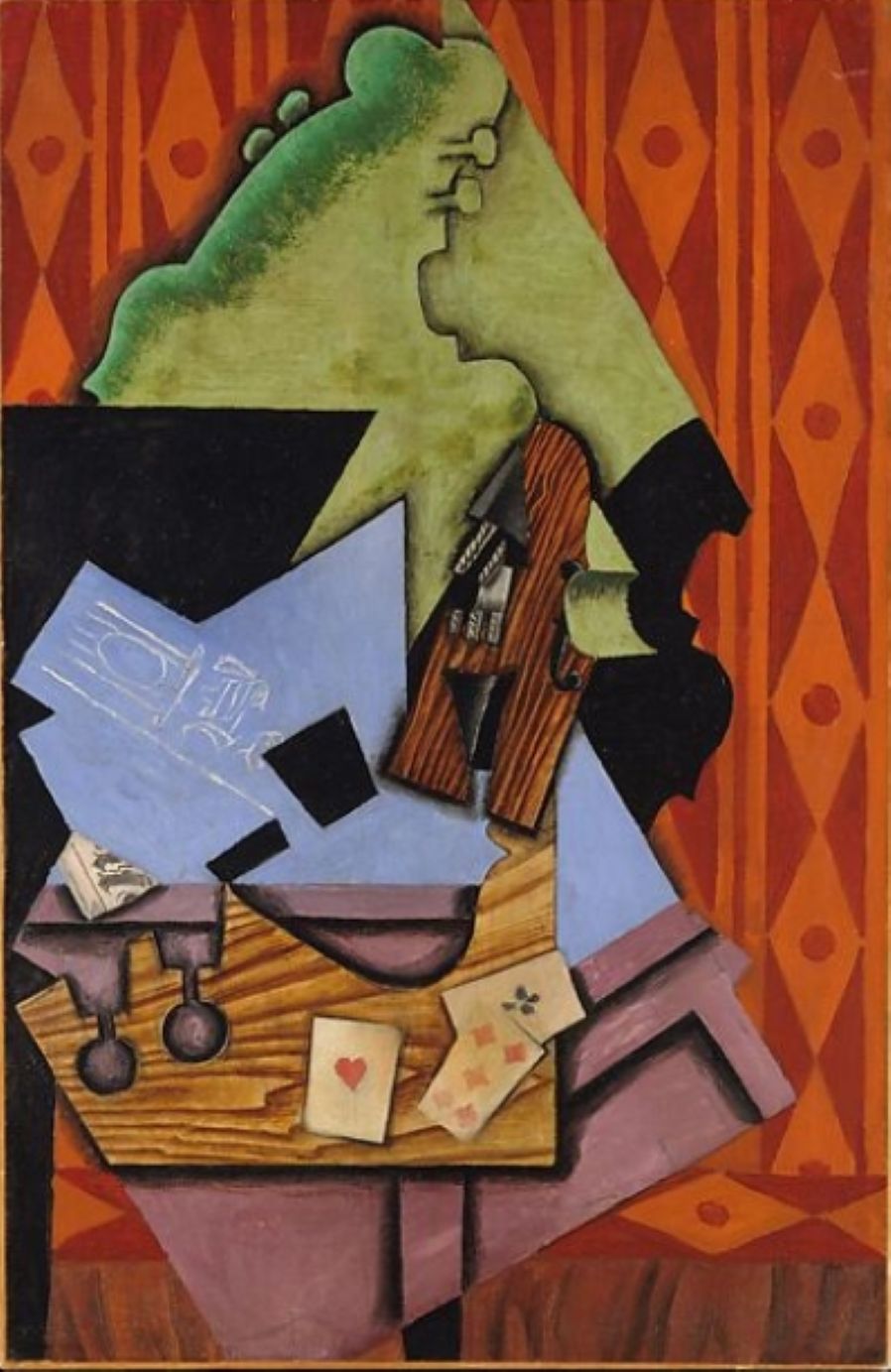 Violin and Playing Cards on a Table