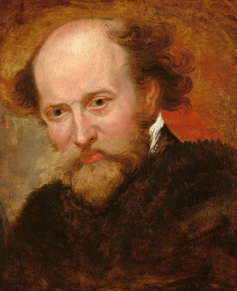Portrait of a man with a beard and fur coat against a warm-toned background